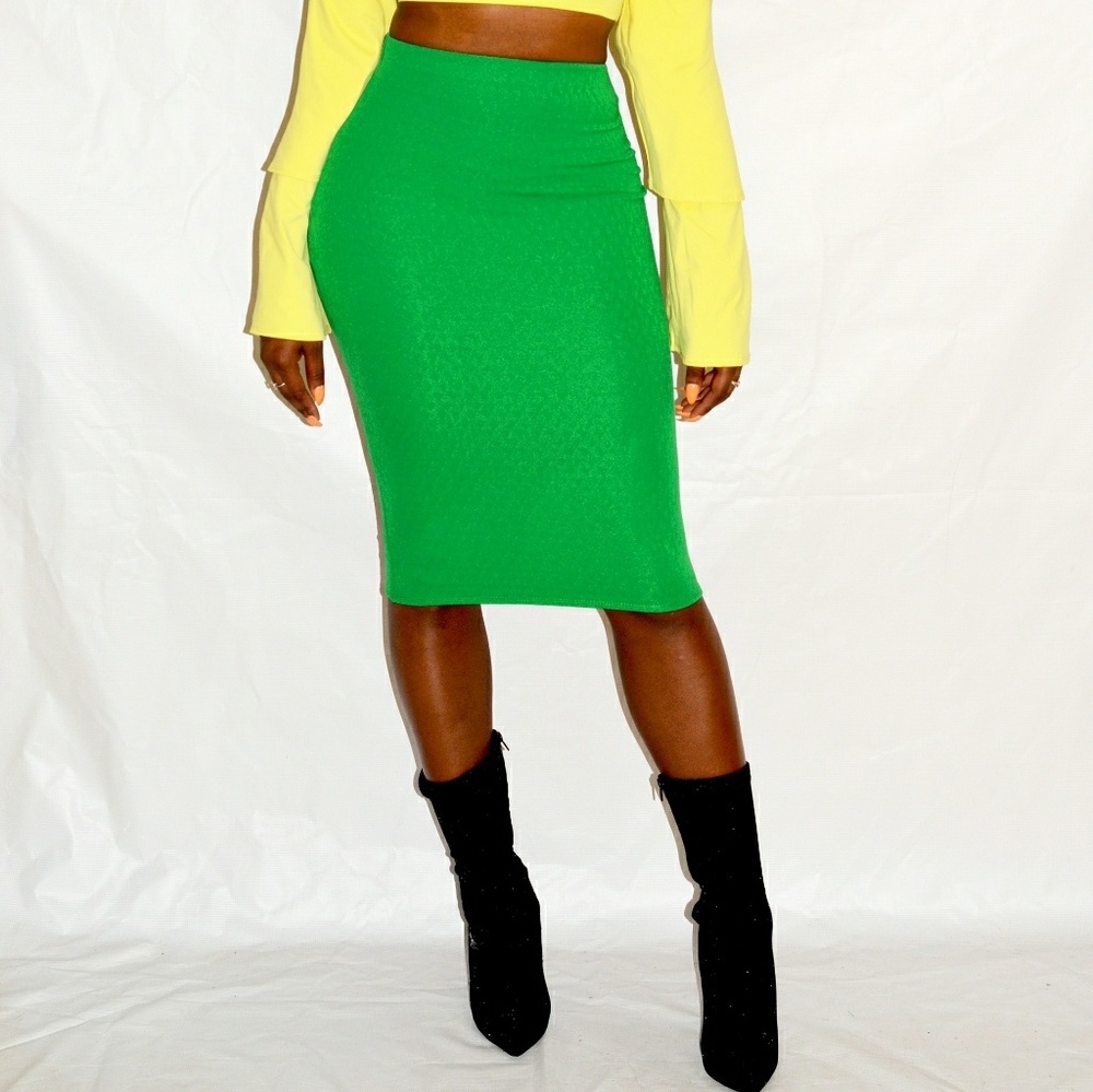 Kelly Green Pencil Midi Skirt
